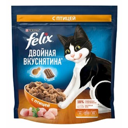 Felix Двойная вкуснятина полнорационный сухой корм для кошек, с птицей - 600 г
