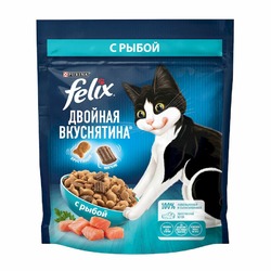 Felix Двойная вкуснятина полнорационный сухой корм для кошек, с рыбой - 200 г