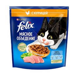 Felix Мясное объедение полнорационный сухой корм для кошек, с курицей
