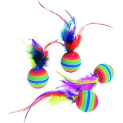 Flamingo игрушка для кошек "Радужные шарики с перьями" 4 шт, пена
