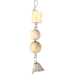 Flamingo игрушка для птиц, деревянные кубик и шарики на цепочке, с колокольчиком, 25 см