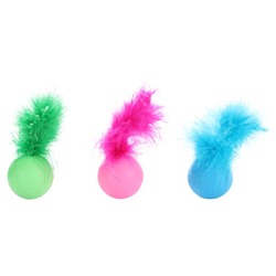 Flamingo "Мячик термопластичный с перьями" игрушка для кошек, в ассортименте
