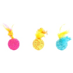 Flamingo "Мячик верёвочный с перьями" игрушка для кошек, в ассортименте