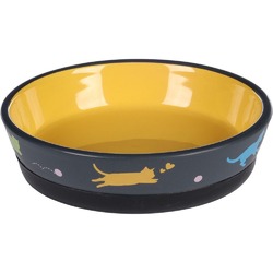 Flamingo Rani миска керамическая для кошек и собак, жёлтая, тёмно-серая - 320 мл, 14,5 x 3,5 см