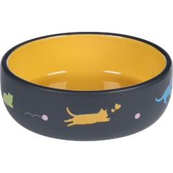 Flamingo Rani миска керамическая для кошек и собак, жёлтая, тёмно-серая - 380 мл, 13,5 x 4,5 см