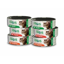Frais Glogin Holistic полнорационный влажный корм для кошек, мясное ассорти, 2 с желудочками, 2 с индейкой, 2 с сердечками, ломтики в желе, в консервах - 100 г