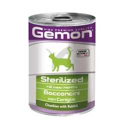 Gemon Cat Sterilised полнорационный влажный корм для стерилизованных кошек, кусочки с кроликом, в консервах - 415 г