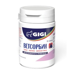 GiGi Ветсорбин для собак крупных пород, нормализация деятельности ЖКТ, 30 таблеток