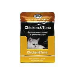 Gina влажный корм для кошек, с тунцом и цыпленком, кусочки в соусе, в паучах - 85 г