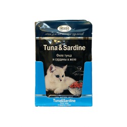 Gina влажный корм для кошек, с тунцом и сардинами, кусочки в желе, в паучах - 85 г
