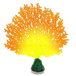 Gloxy флуоресцентная аквариумная декорация коралл веерный, оранжевый 13,5х3х16 см