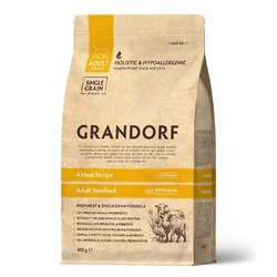Grandorf 4meat & Brown Rice Adult Sterilised сухой корм для стерилизованных кошек, четыре вида мяса с бурым рисом - 400 г