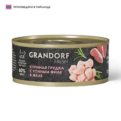 Grandorf Fresh влажный корм для кошек, с КУРИЦЕЙ и УТКОЙ, в желе, в консервах - 70 г