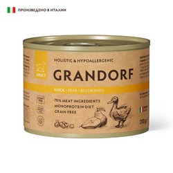 Grandorf влажный корм для собак, паштет, c УТКОЙ, грушей и черникой, в консервах - 200 г