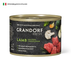 Grandorf Fresh влажный корм для собак, паштет, c ЯГНЕНКОМ, цукини и цветной капустой, в консервах - 200 г