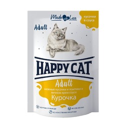 Happy Cat влажный корм для кошек, с КУРИЦЕЙ, ломтики в соусе, в паучах - 85 г