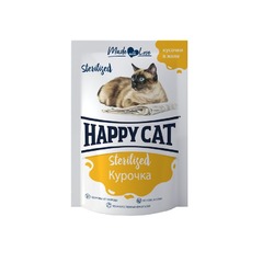 Happy Cat влажный корм для стерилизованных кошек, с КУРИЦЕЙ, кусочки в желе, в паучах - 85 г