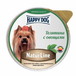 Happy Dog Natur Line полнорационный влажный корм для собак и щенков, паштет с телятиной и овощами, в ламистерах - 125 г