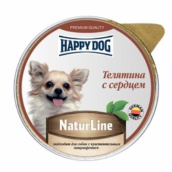 Happy Dog Natur Line полнорационный влажный корм для собак и щенков, паштет с телятиной и сердцем, в ламистерах - 125 г