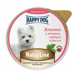 Happy Dog Natur Line полнорационный влажный корм для собак и щенков, паштет с ягненком, печенью, сердцем и рисом, в ламистерах - 125 г