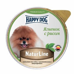 Happy Dog Natur Line полнорационный влажный корм для собак и щенков, паштет с ягненком и рисом, в ламистерах - 125 г