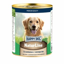 Happy Dog Natur Line полнорационный влажный корм для собак, фарш из телятины и овощей, в консервах - 970 г