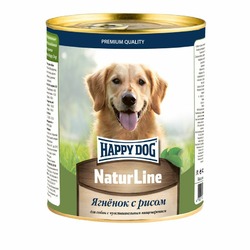 Happy Dog Natur Line полнорационный влажный корм для собак, фарш из ягненка и риса, в консервах - 970 г