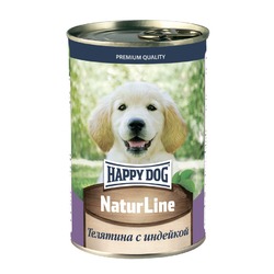 Happy Dog Natur Line полнорационный влажный корм для щенков, фарш из телятины и индейки, в консервах - 410 г