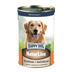 Happy Dog Natur Line полнорационный влажный корм для собак, фарш из ягненка и индейки, в консервах - 410 г