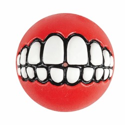 Игрушка для собак ROGZ Grinz L мяч с принтом "зубы" и отверстием для лакомства Красный - 78 мм