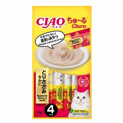 Inaba Ciao Churu лакомство-пюре для кошек, с куриным филе и японским крабом - 14 г, 4 шт