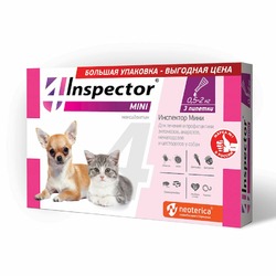 Inspector Mini капли для кошек и собак 0,5-2 кг от блох, клещей и гельминтов - 3 пипетки