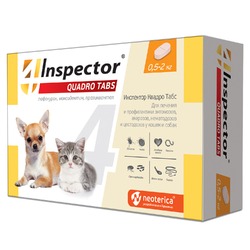 Inspector Quadro Tabs таблетки для кошек и собак весом 0,5-2 кг от внешних и внутренних паразитов - 4 таблетки