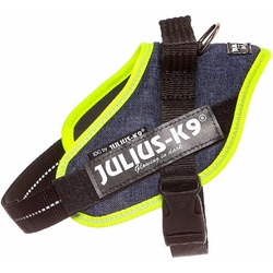 Julius-K9 шлейка для собак IDC-Powerharness Mini-Mini, 49-67 см/ 7-15 кг, джинса-зеленая неон