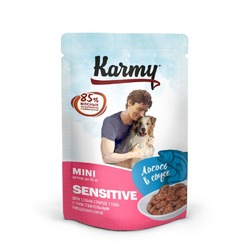Влажный корм Karmy Mini Sensitive для собак мелких пород с чувствительным пищеварением с лососем мясные кусочки в соусе - 80 г