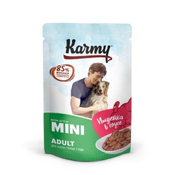 Влажный корм Karmy Mini Adult для собак мелких пород с индейкой мясные кусочки в соусе - 80 гр