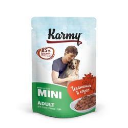 Влажный корм Karmy Mini Adult для собак мелких пород с телятиной мясные кусочки в соусе - 80 г