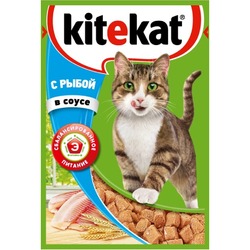Kitekat полнорационный влажный корм для кошек, рыбой, кусочки в соусе, в паучах - 85 г
