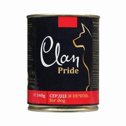 Clan Pride полнорационный влажный корм для собак, с говяжьим сердцем и печенью, кусочки в желе, в консервах - 340 г