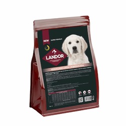 Landor полнорационный сухой корм для щенков и юниоров средних и крупных пород, c индейкой и уткой - 1 кг