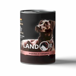 Landor полнорационный влажный корм для щенков, фарш из индейки и говядины, в консервах - 400 г