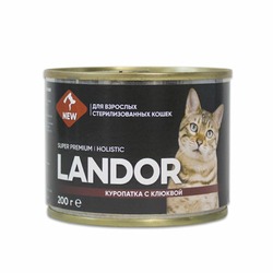 Landor полнорационный влажный корм для стерилизованных кошек, паштет с куропаткой и клюквой, в консервах