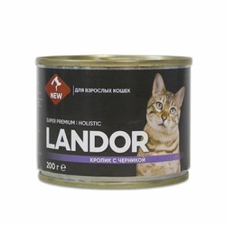 Landor полнорационный влажный корм для кошек, паштет с кроликом и черникой, в консервах