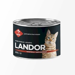 Landor полнорационный влажный корм для кошек, паштет с телятиной и шиповником, в консервах