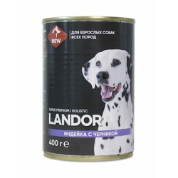 Landor полнорационный влажный корм для собак, паштет с индейкой и черникой, в консервах