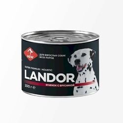 Landor полнорационный влажный корм для собак, паштет с ягненком и брусникой, в консервах - 200 г