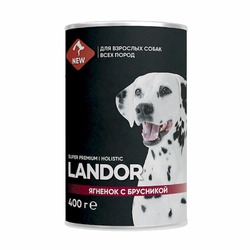 Landor полнорационный влажный корм для собак, паштет с ягненком и брусникой, в консервах