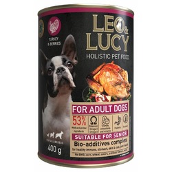 Leo&Lucy влажный полнорационный корм для пожилых собак, с индейкой, ягодами и биодобавками, в паштете, в консервах - 400 г