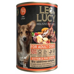 LEO&LUCY влажный холистик корм для взрослых и пожилых собак всех пород с ягненком и грушей, паштет, в консервах - 400 г х 24 шт