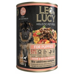 Leo&Lucy влажный полнорационный корм для щенков, мясное ассорти с овощами и биодобавками, в паштете, в консервах - 400 г